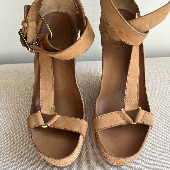 TORY BURCH Tan Brenden Sandals Wedge Size 7.5 - Picture 8 of 8